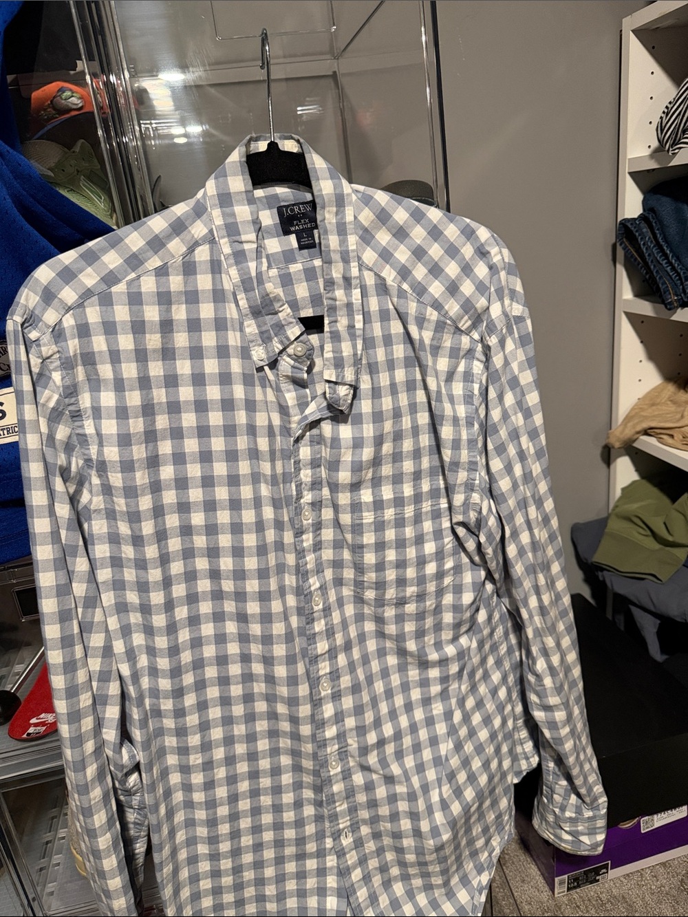J. Crew Men's Blue and White Gingham Button-Down Shirt